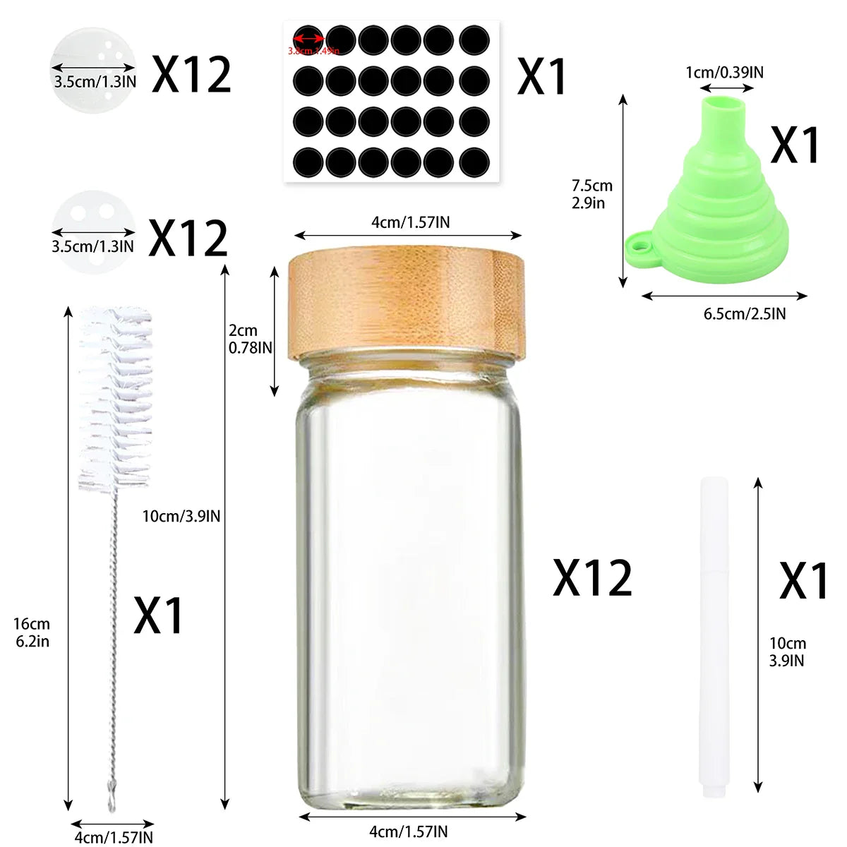 12pcs Glass Spice Jars Set